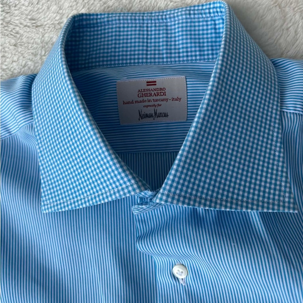 Alessandro Gherardi Neiman Marcus Men’s Long Sleeve Shirt Blue Striped Sz 43/17.